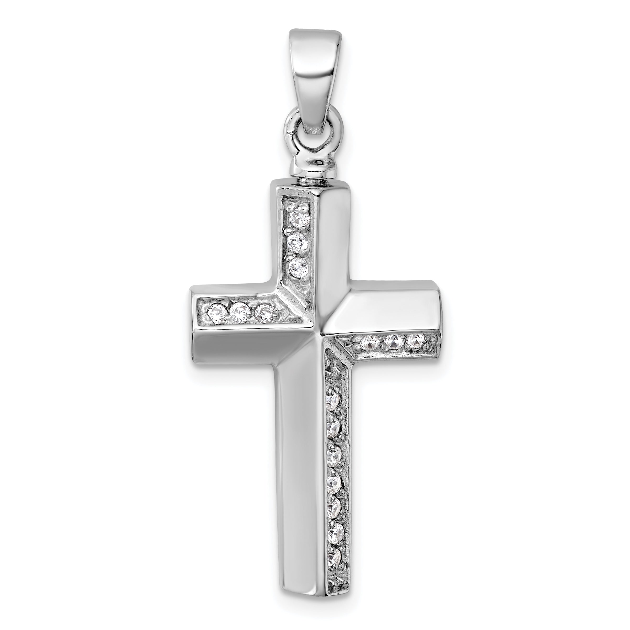 Sterling Silver Rhodium-plated Polished CZ Latin Cross Ash Holder Pendant Main image