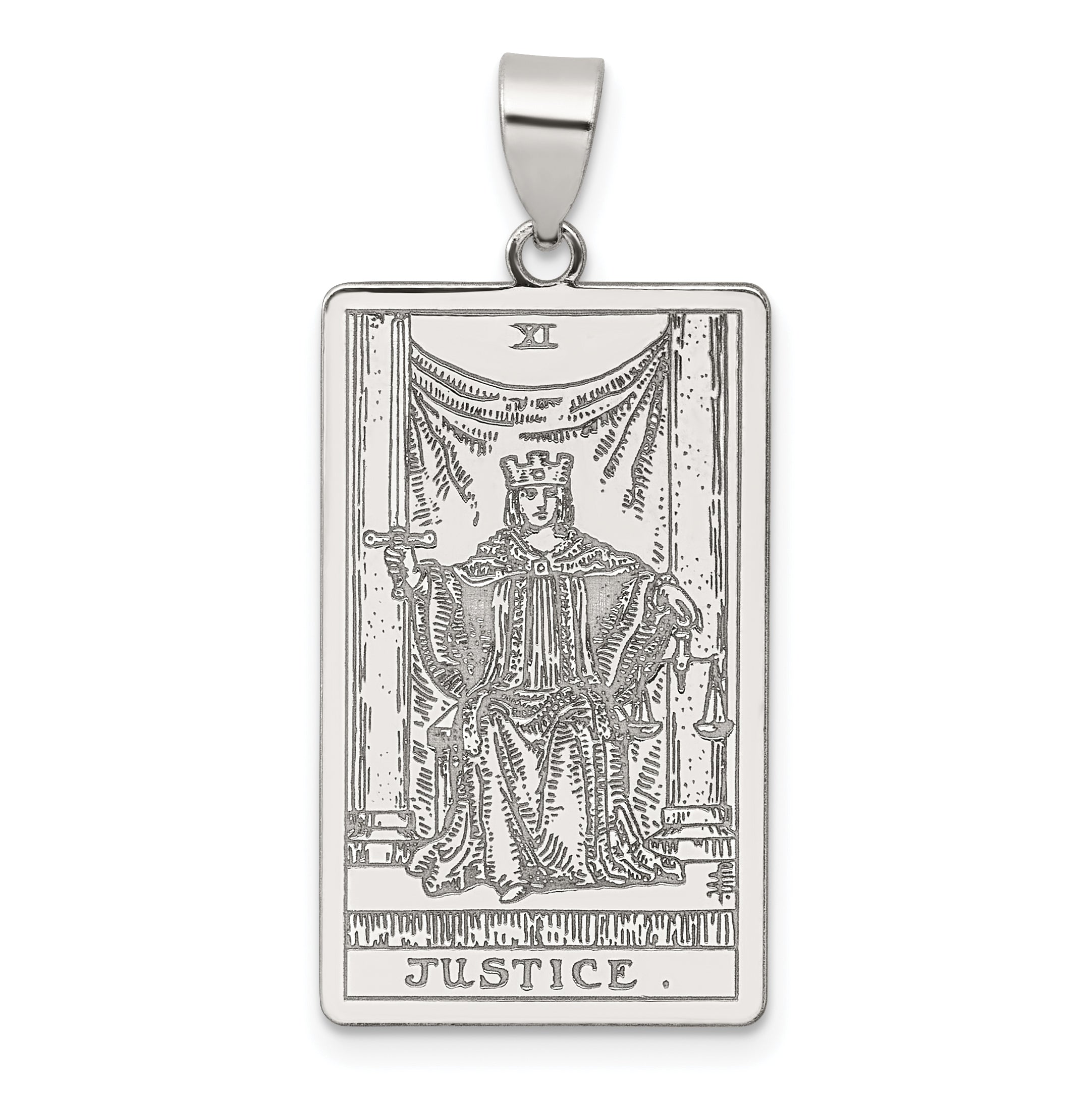 Sterling Silver Justice Tarot Card Pendant Main image