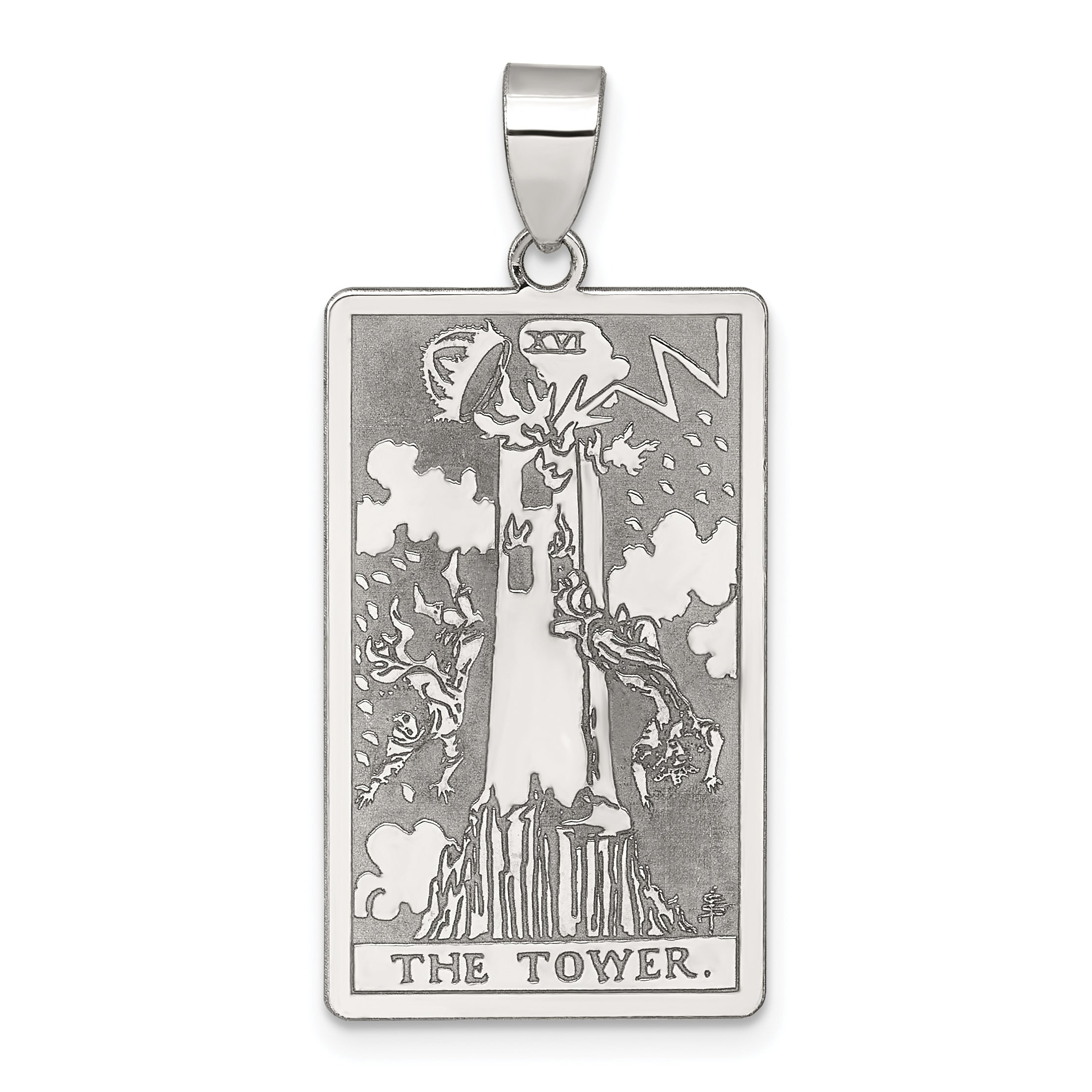 Sterling Silver The Tower Tarot Card Pendant Main image