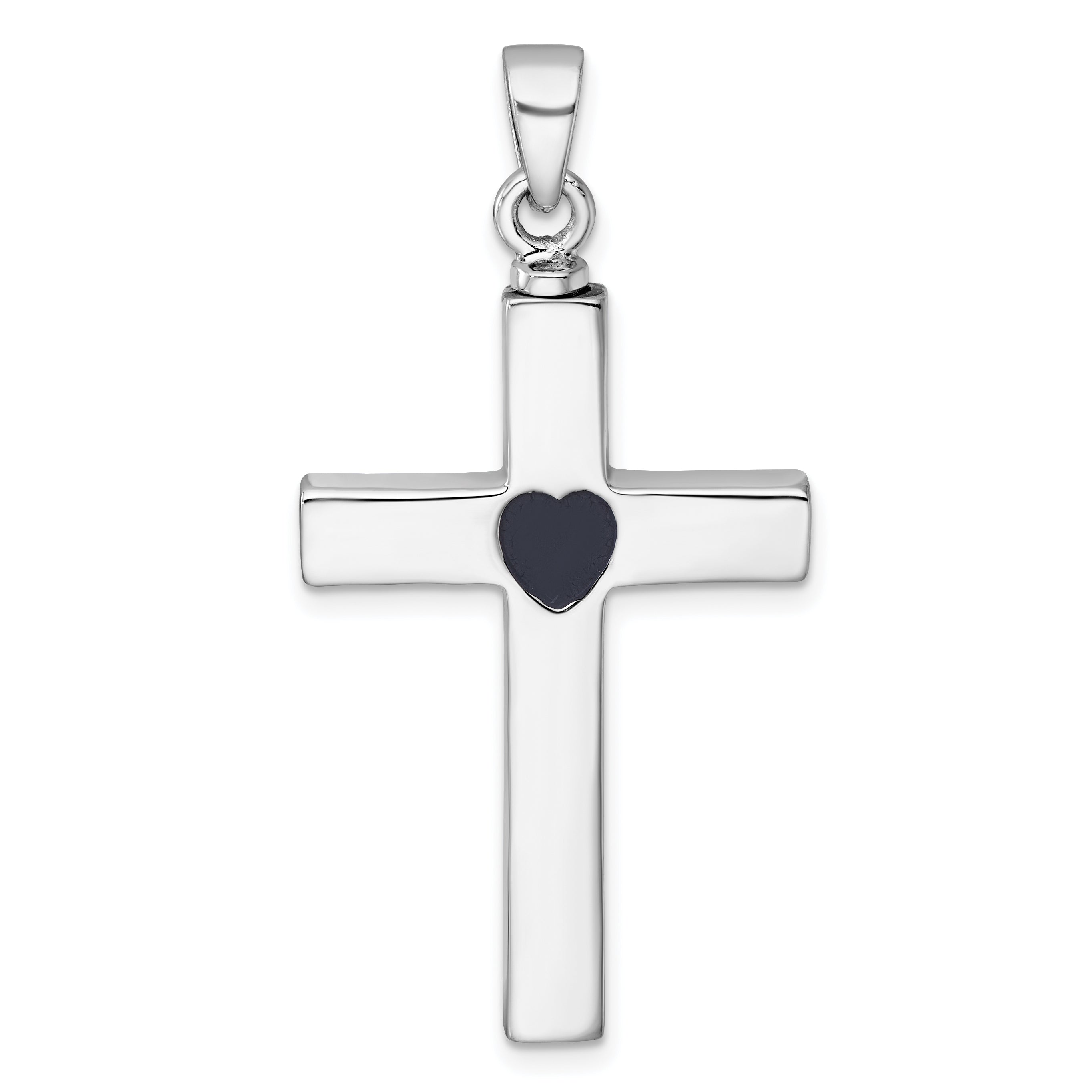 Sterling Silver Rhodium-plated Polished Latin Cross with Enameled Heart Ash Holder Pendant