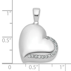 Sterling Silver Rhodium-plated Polished CZ Heart Ash Holder Pendant