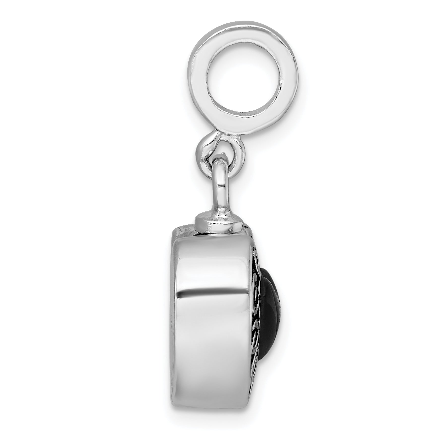 Sterling Silver Rhodium-plated Onyx Enameled Heart Ash Holder Bead/Pendant Secondary image
