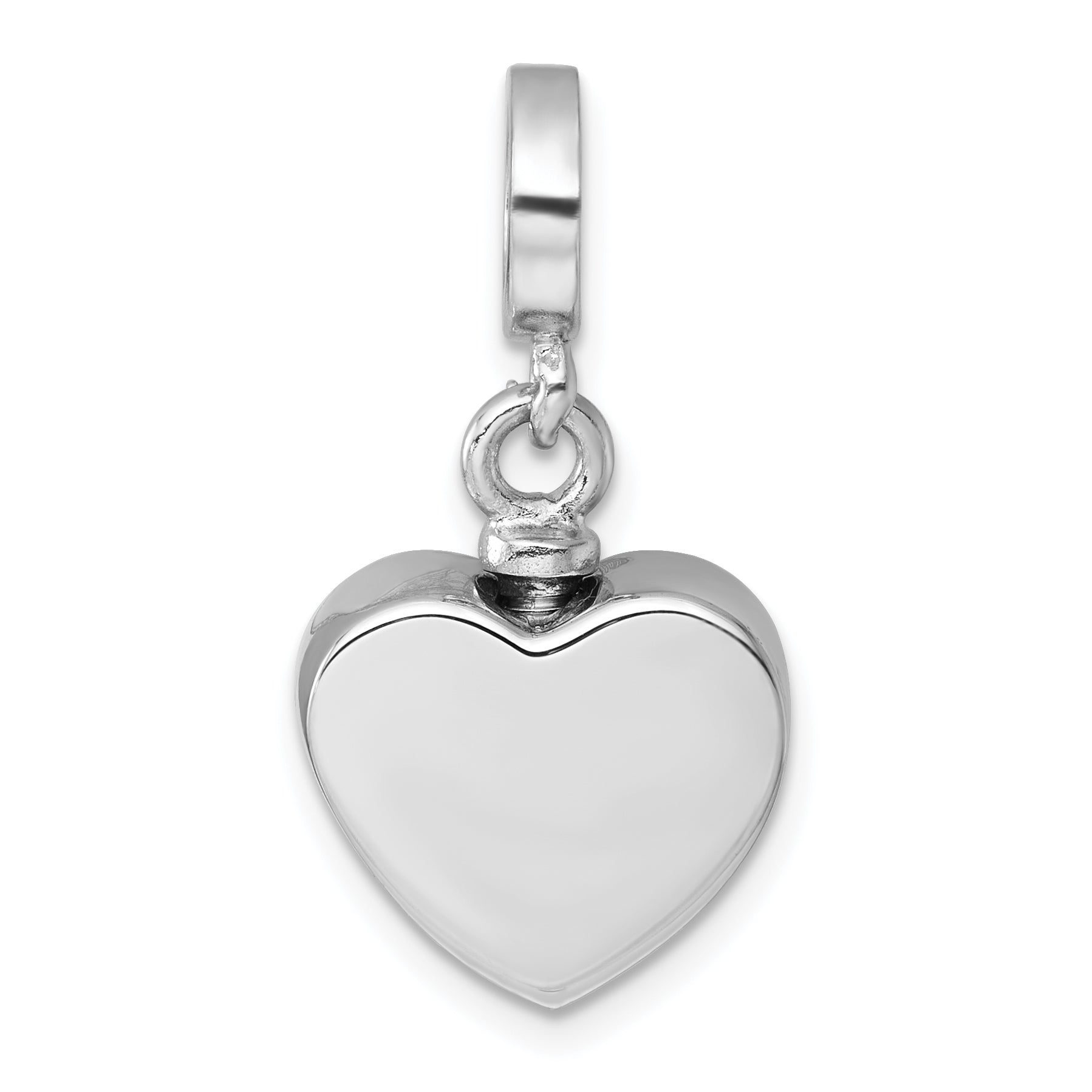 Sterling Silver Rhodium-plated Onyx Enameled Heart Ash Holder Bead/Pendant