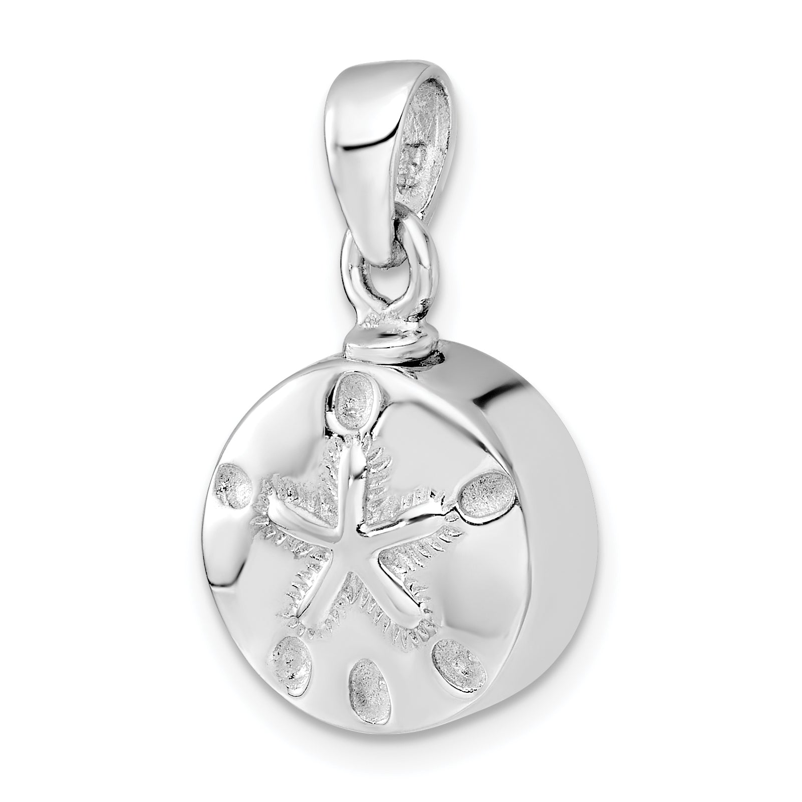 Sterling Silver Rhodium-plated Polished Sand Dollar Ash Holder Pendant