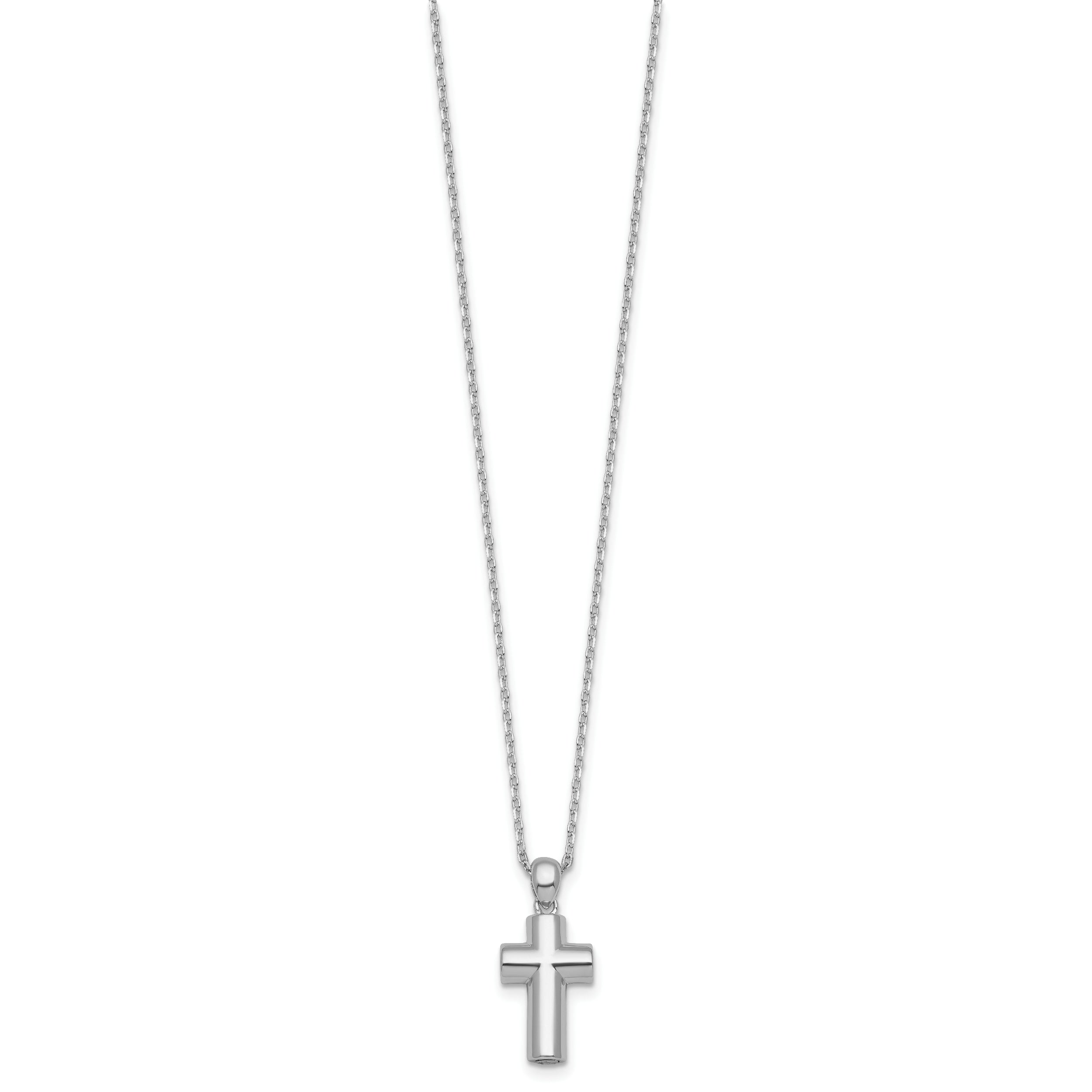 Sterling Silver Rhodium-plated Polished 18 inch Cross Ash Holder Necklace