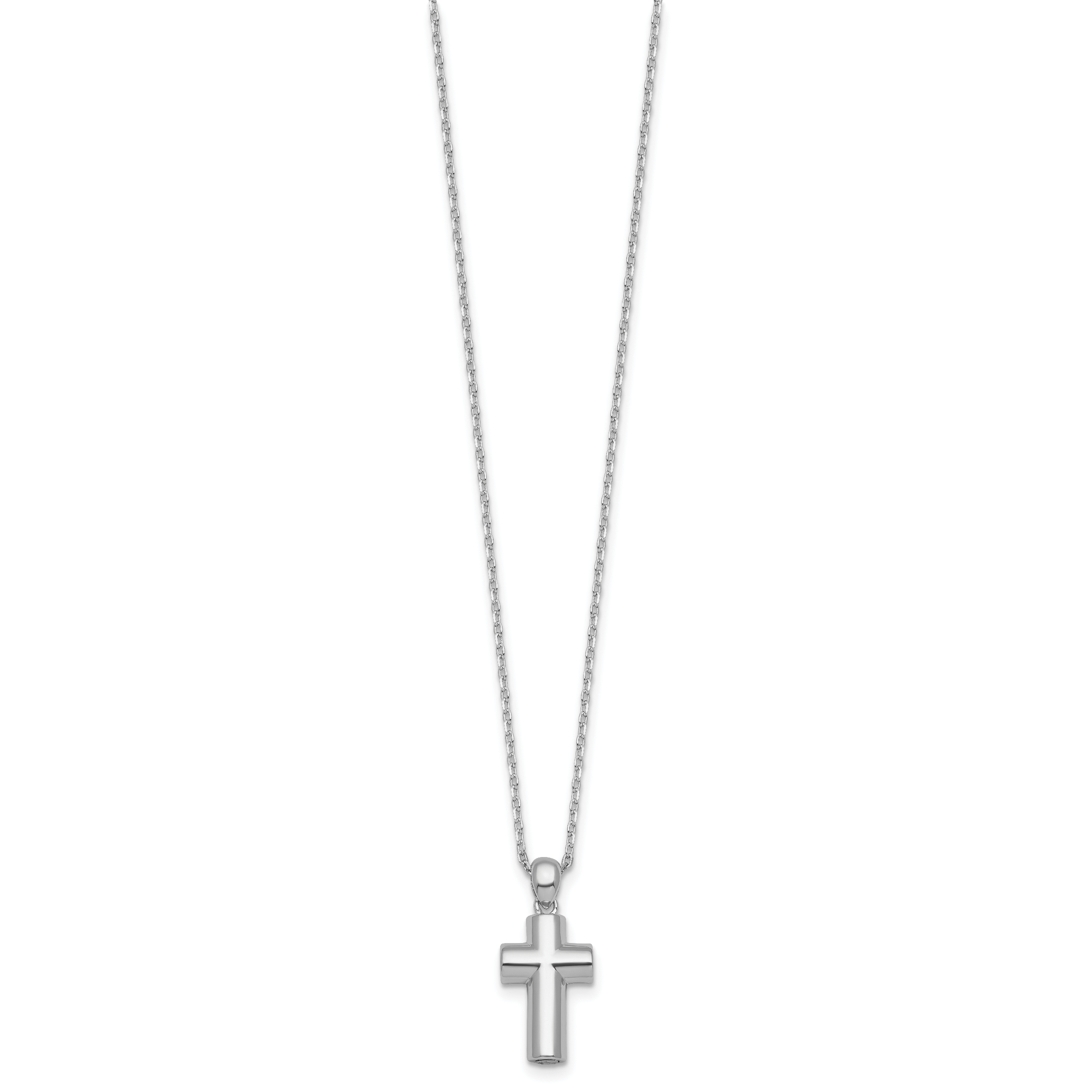 Sterling Silver Rhodium-plated Polished 18 inch Cross Ash Holder Necklace