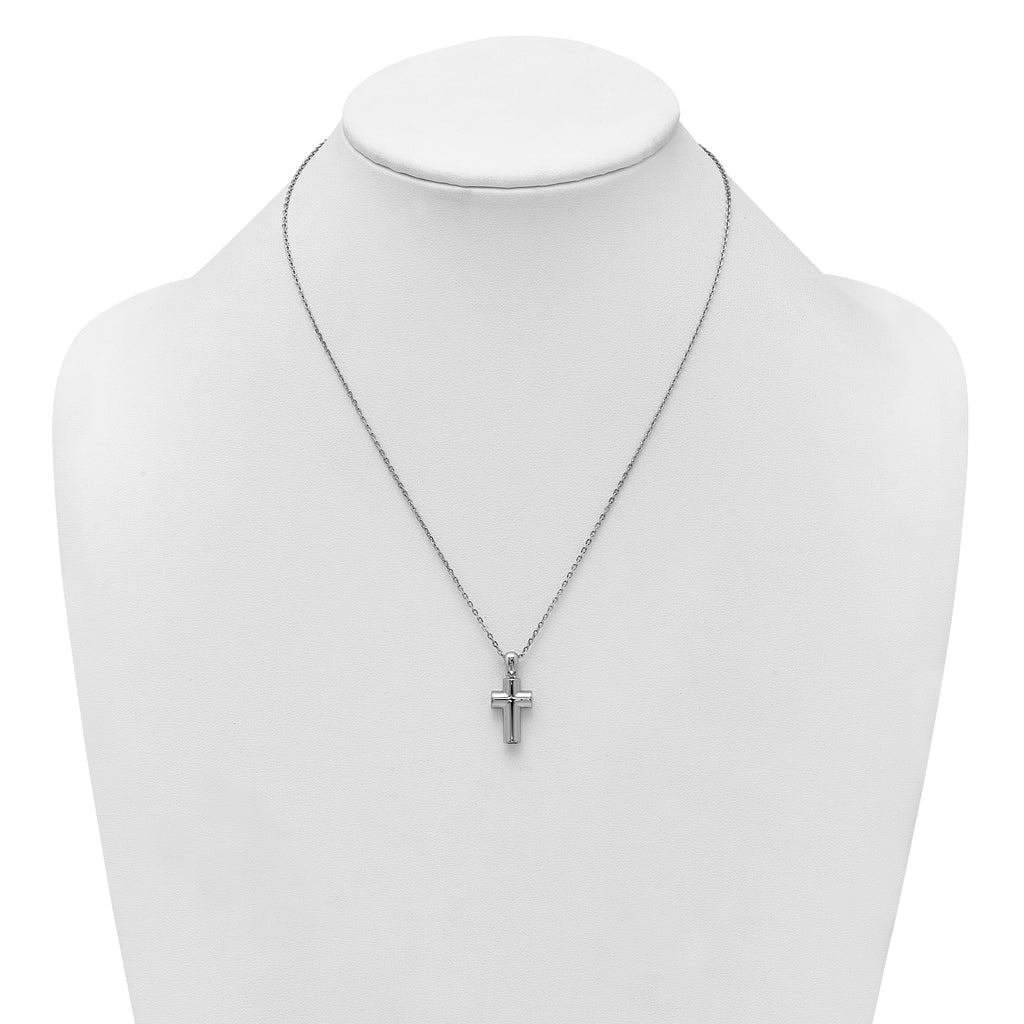 Sterling Silver Rhodium-plated Polished 18 inch Cross Ash Holder Necklace