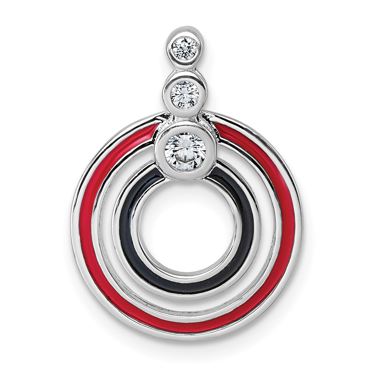 Sterling Silver Rhodium-plated CZ with Black and Red Enameled Circles Pendant