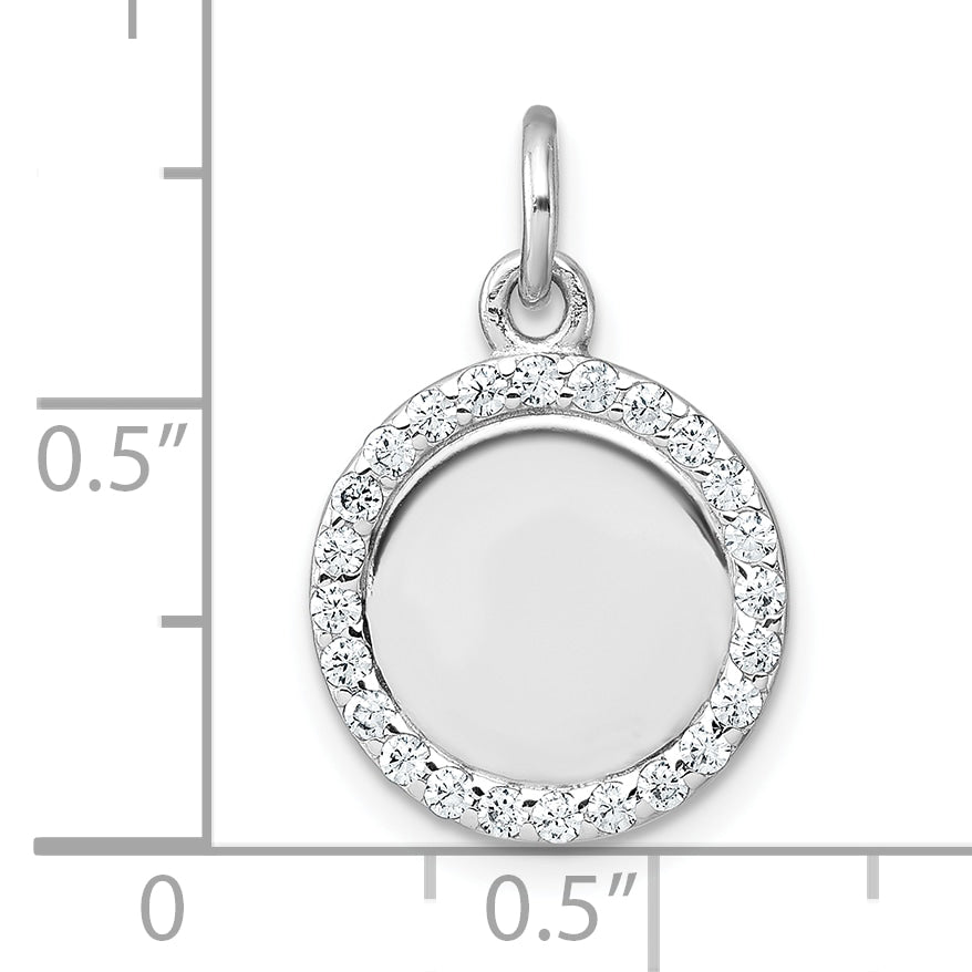 Sterling Silver Rhodium-plated Polished CZ Engraveable Circle Pendant