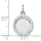 Sterling Silver Rhodium-plated Polished CZ Engraveable Circle Pendant
