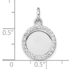 Sterling Silver Rhodium-plated Polished CZ Engraveable Circle Pendant