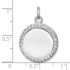 Sterling Silver Rhodium-plated Polished CZ Engraveable Circle Pendant