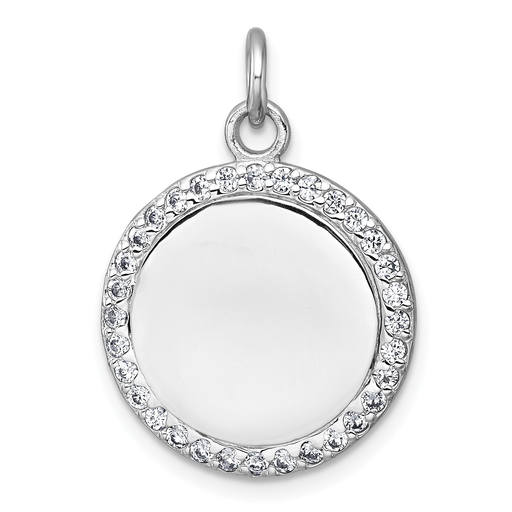 Sterling Silver Rhodium-plated Polished CZ Engraveable Circle Pendant Main image