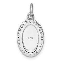 Sterling Silver Rhodium-plated Polished CZ Engraveable Oval Pendant