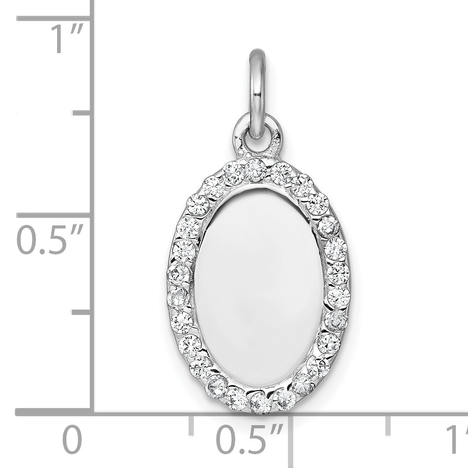 Sterling Silver Rhodium-plated Polished CZ Engraveable Oval Pendant