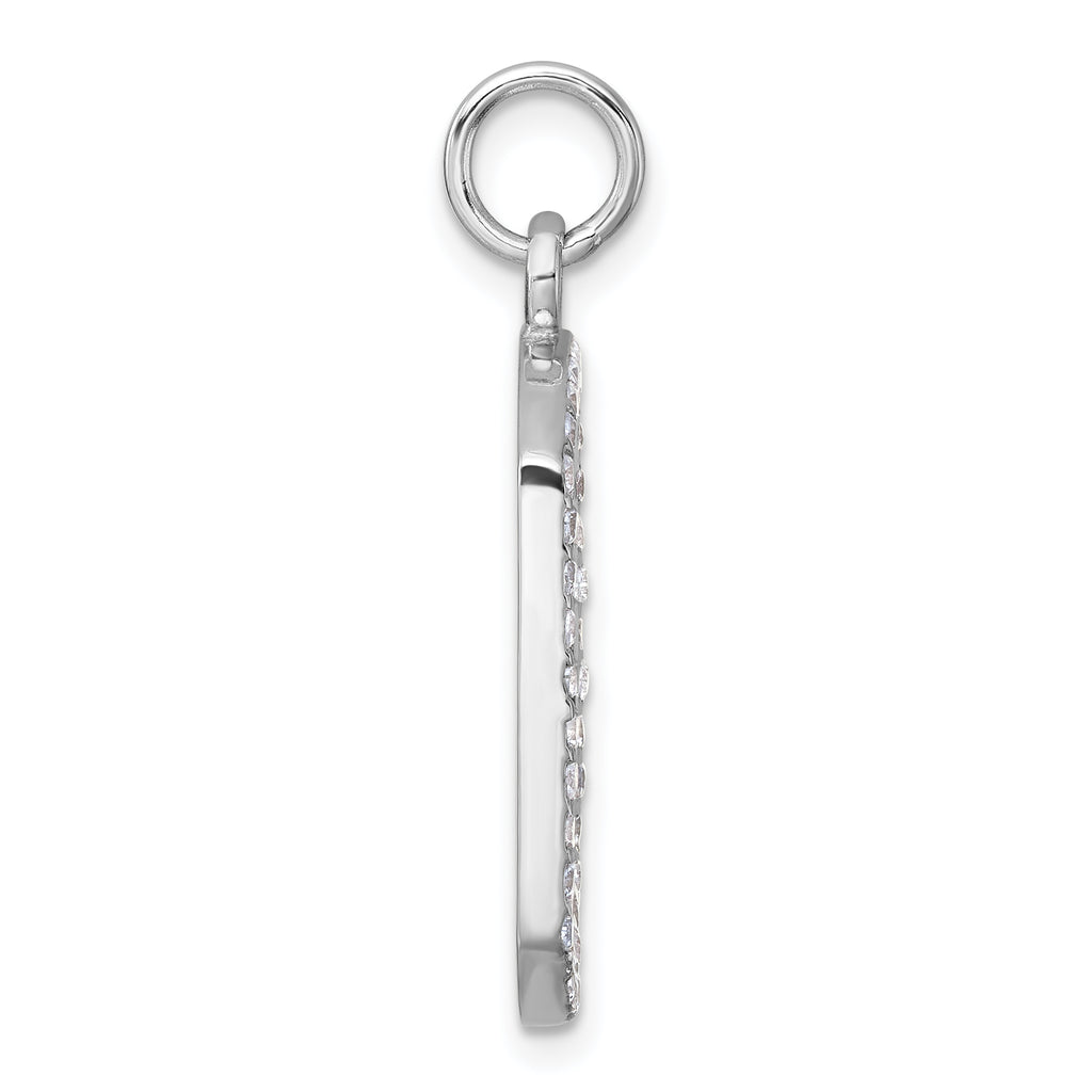 Sterling Silver Rhodium-plated Polished CZ Engraveable Dog Tag Pendant