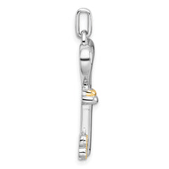Sterling Silver Rhodium-plated with 14k Accent Polished CZ Heart Key Pendant