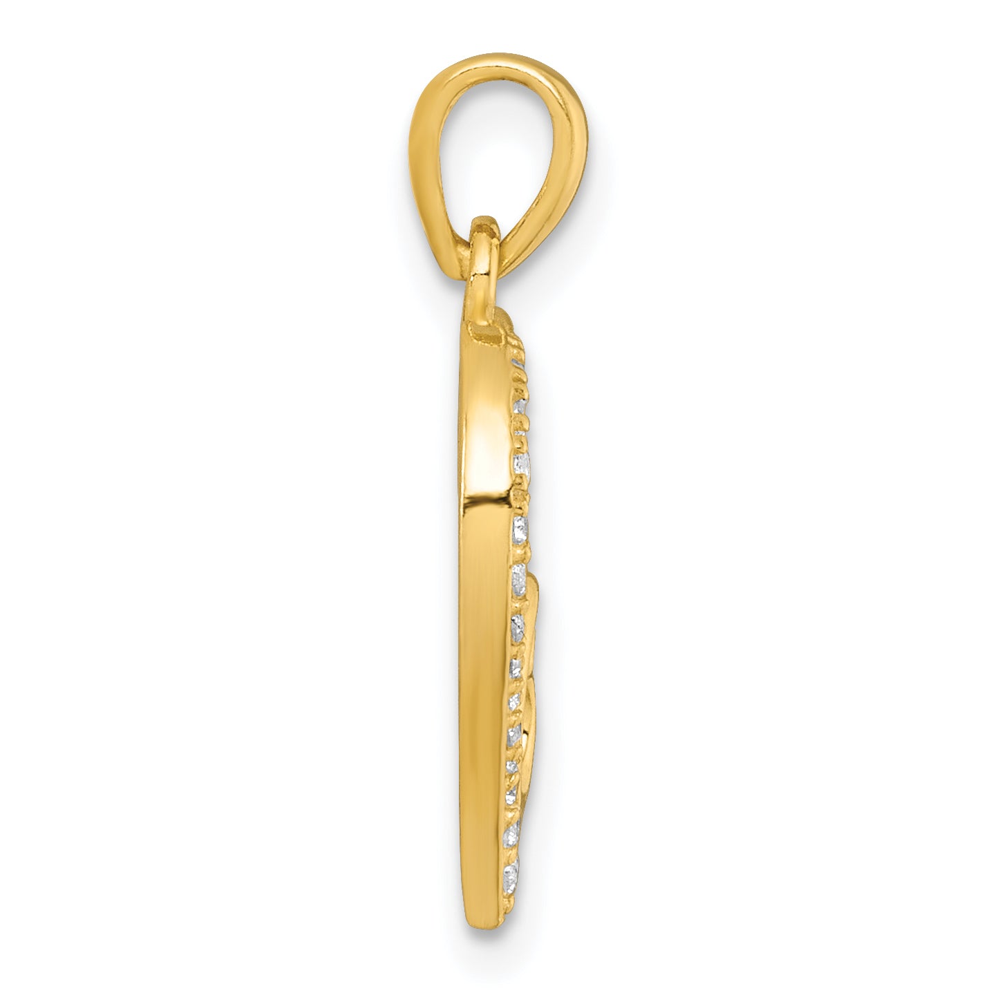 Sterling Silver Gold-tone Polished CZ Large Heart with Small Heart Pendant