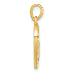 Sterling Silver Gold-tone Polished CZ Large Heart with Small Heart Pendant