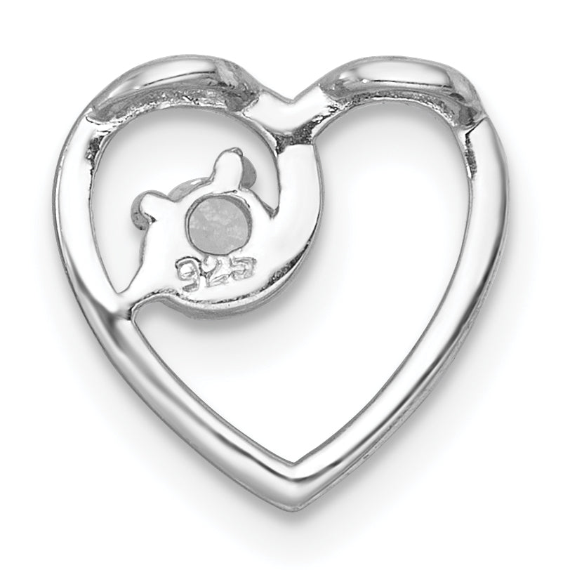 Sterling Silver Rhodium-plated Polished CZ Heart Chain Slide Pendant