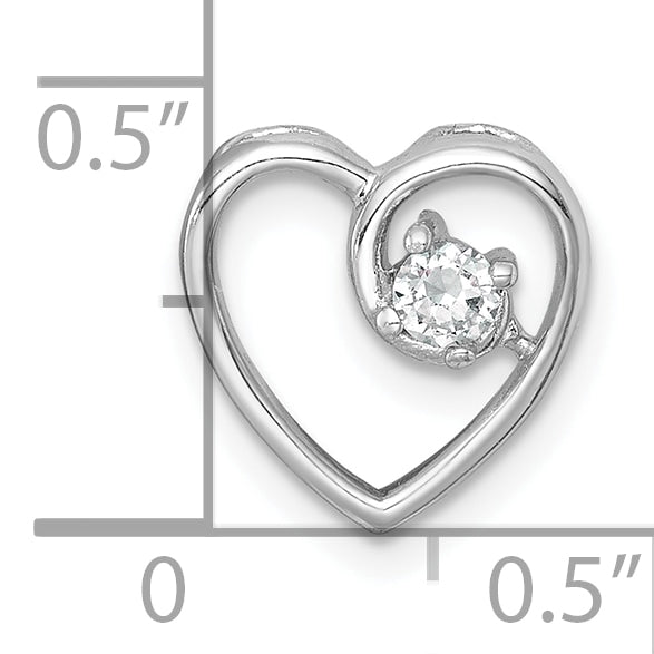 Sterling Silver Rhodium-plated Polished CZ Heart Chain Slide Pendant
