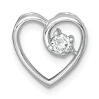 Sterling Silver Rhodium-plated Polished CZ Heart Chain Slide Pendant