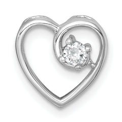 Sterling Silver Rhodium-plated Polished CZ Heart Chain Slide Pendant