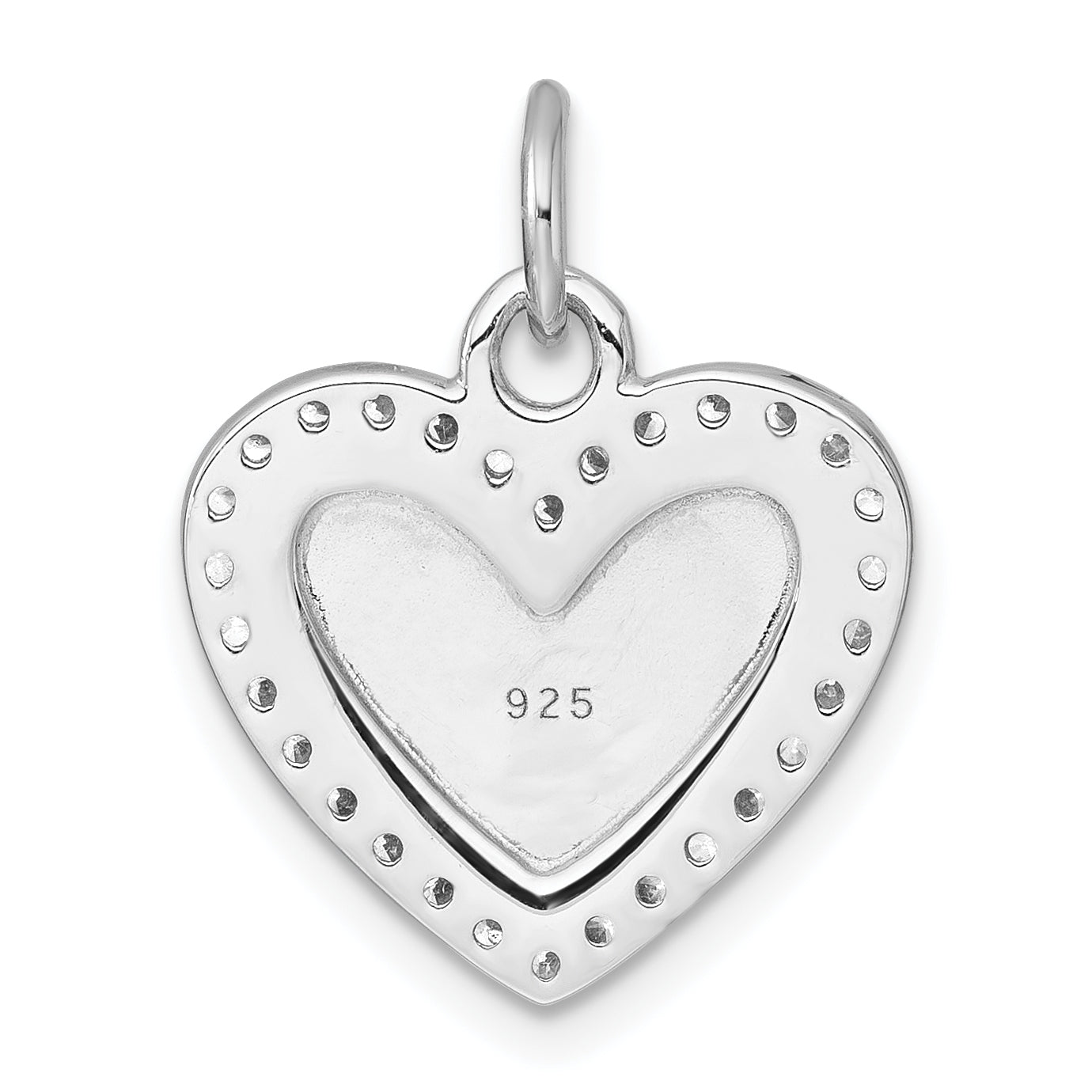 Sterling Silver Rhodium-plated Polished CZ Engraveable Heart Pendant