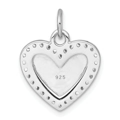 Sterling Silver Rhodium-plated Polished CZ Engraveable Heart Pendant