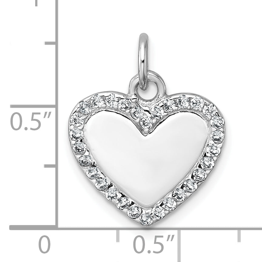 Sterling Silver Rhodium-plated Polished CZ Engraveable Heart Pendant
