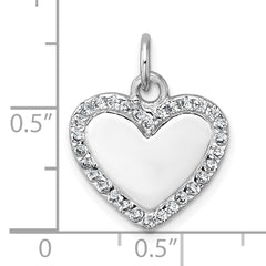 Sterling Silver Rhodium-plated Polished CZ Engraveable Heart Pendant