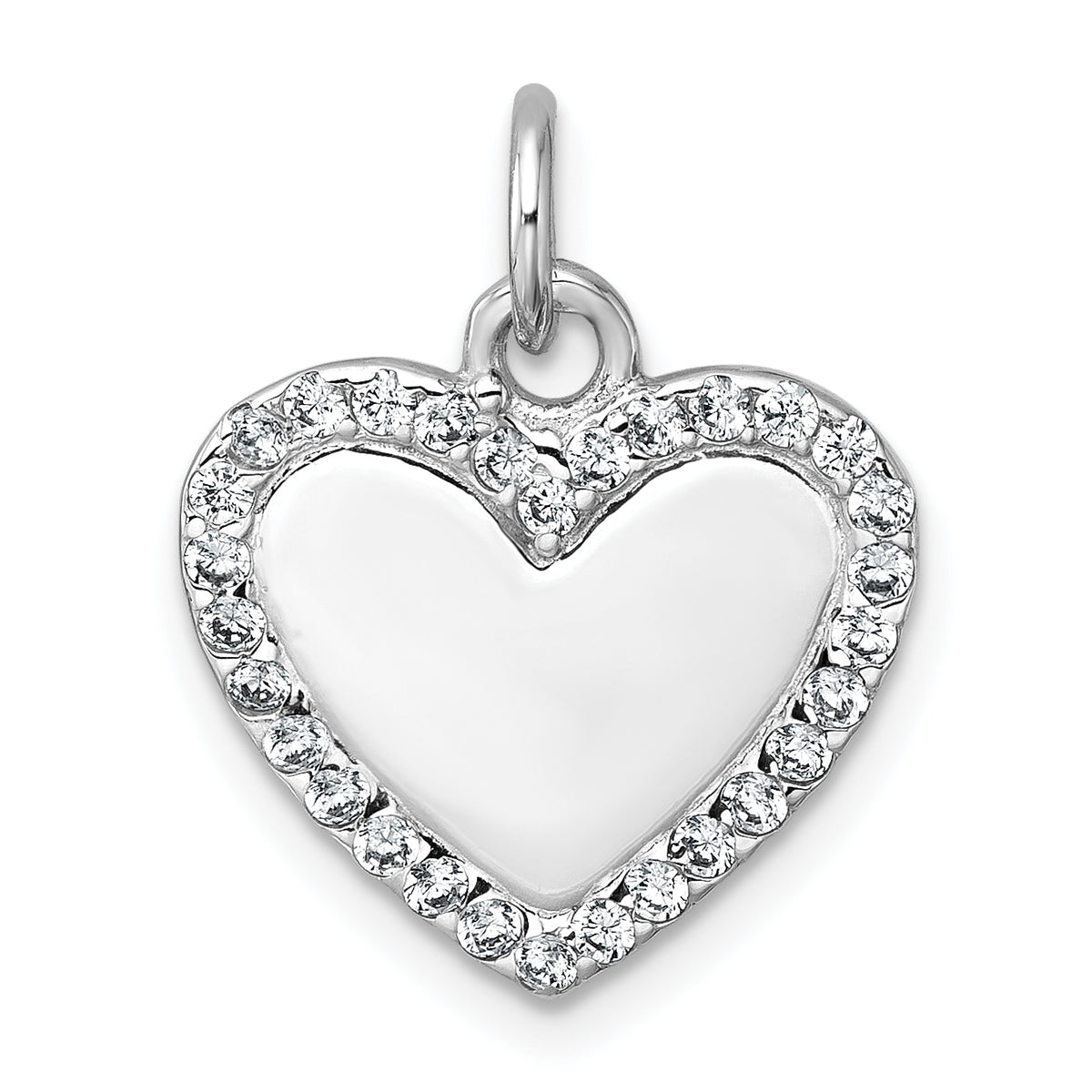 Sterling Silver Rhodium-plated Polished CZ Engraveable Heart Pendant