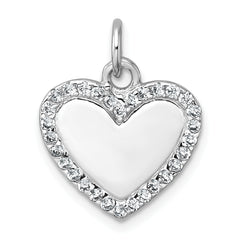 Sterling Silver Rhodium-plated Polished CZ Engraveable Heart Pendant
