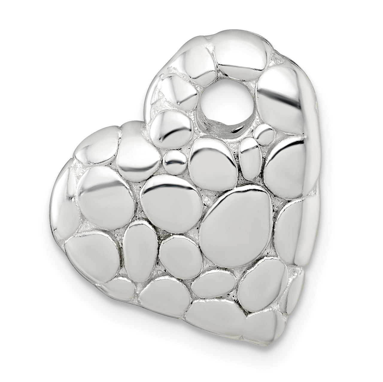 Sterling Silver Polished Pebbled Heart Chain Slide Pendant