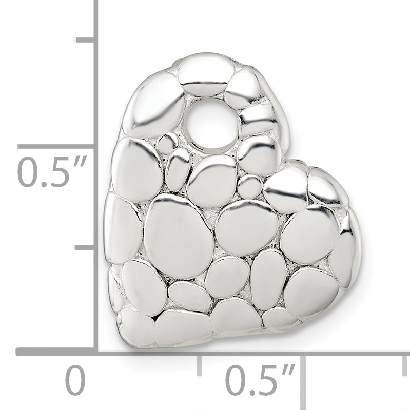 Sterling Silver Polished Pebbled Heart Chain Slide Pendant