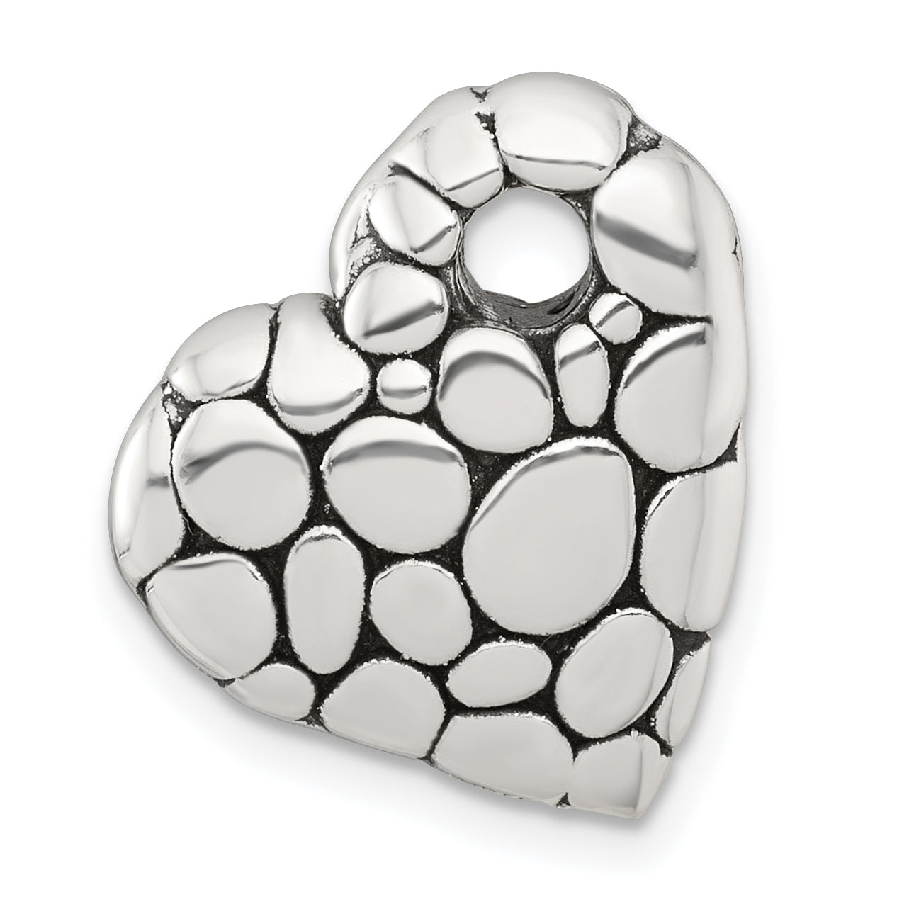 Sterling Silver Polished and Antiqued Pebbled Heart Chain Slide Pendant