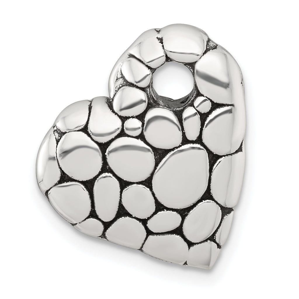 Sterling Silver Polished and Antiqued Pebbled Heart Chain Slide Pendant