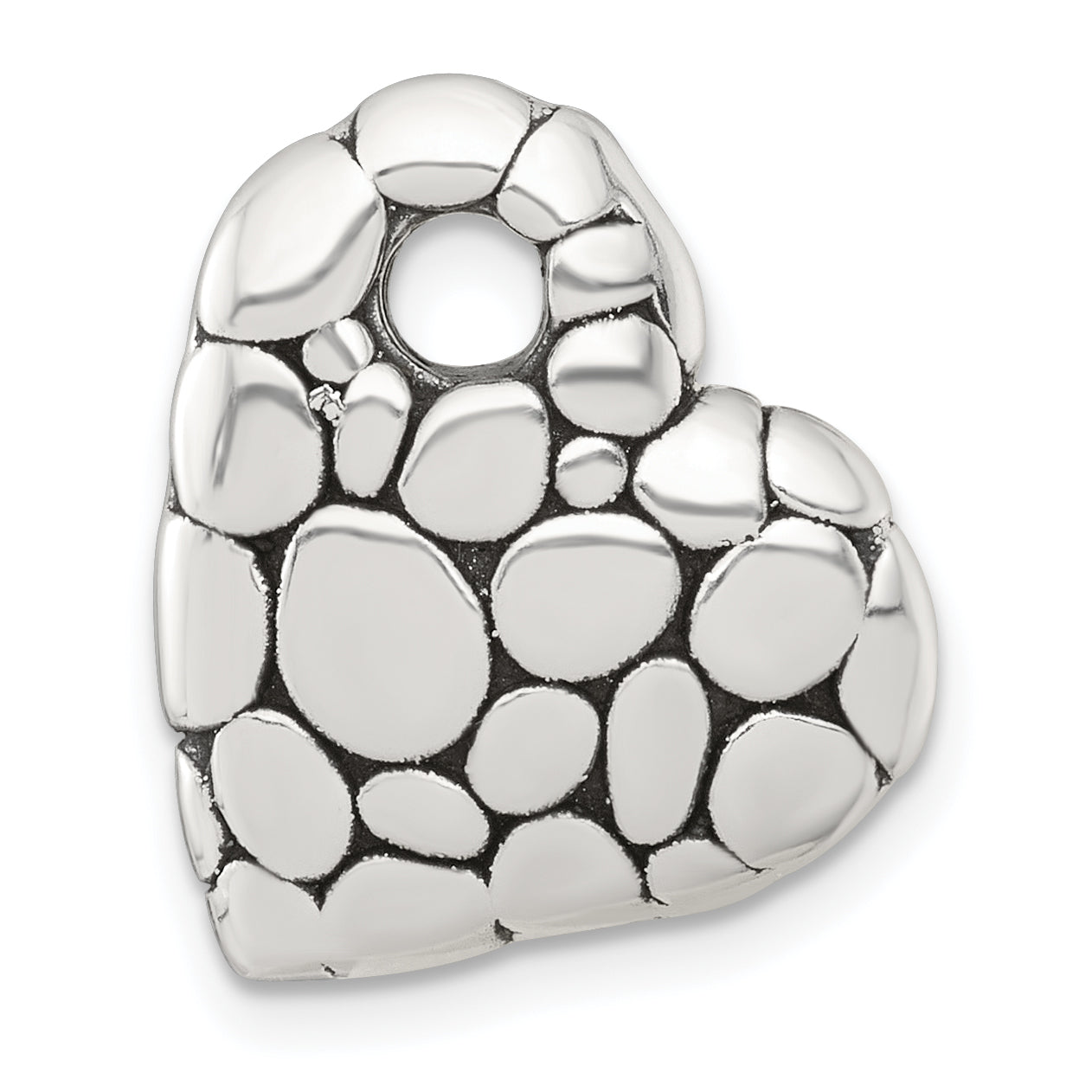 Sterling Silver Polished and Antiqued Pebbled Heart Chain Slide Pendant Main image