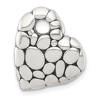 Sterling Silver Polished and Antiqued Pebbled Heart Chain Slide Pendant