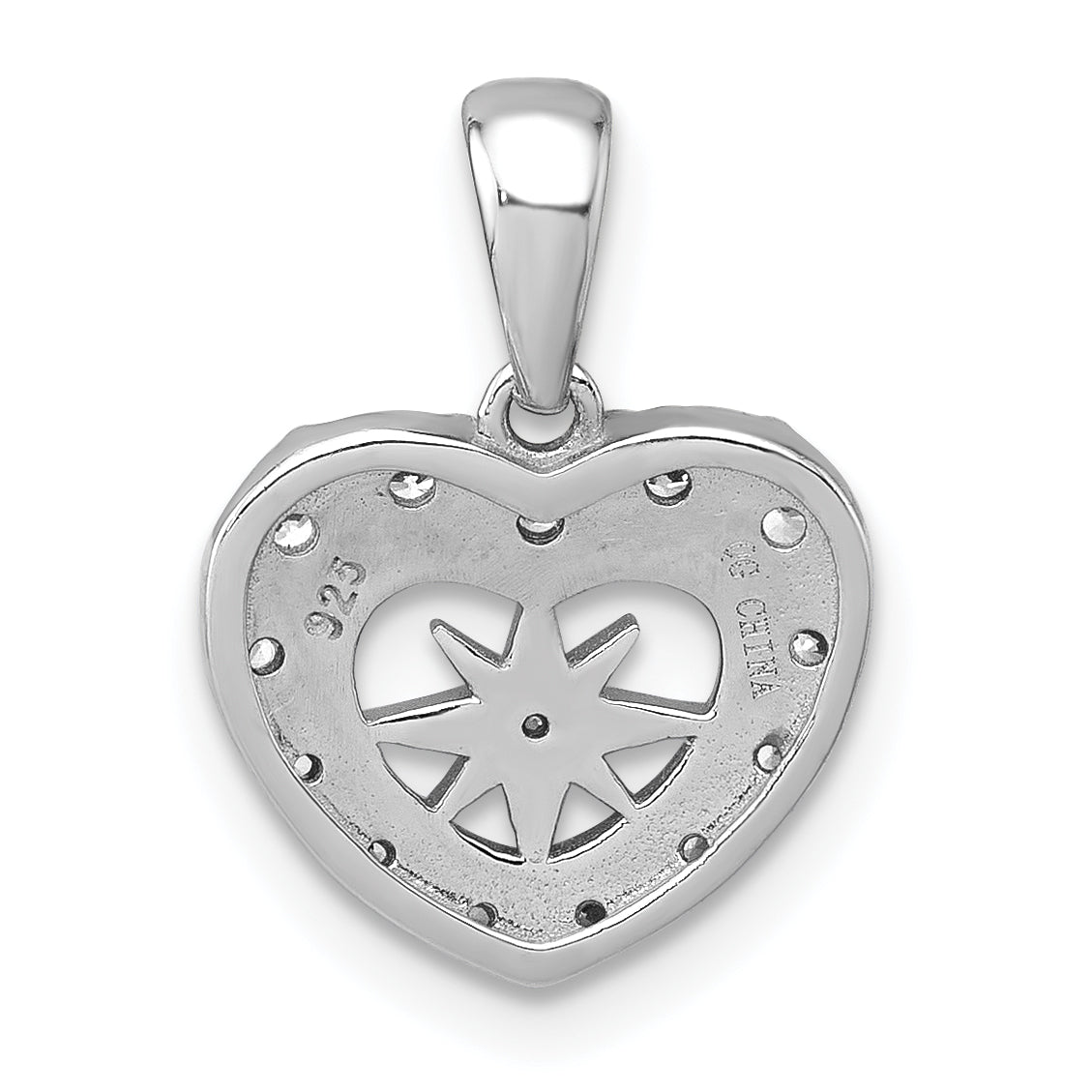 Sterling Silver Rhodium-plated Polished CZ Star in Heart Pendant