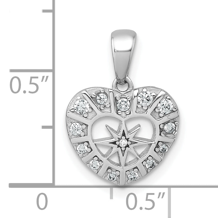 Sterling Silver Rhodium-plated Polished CZ Star in Heart Pendant