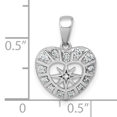 Sterling Silver Rhodium-plated Polished CZ Star in Heart Pendant