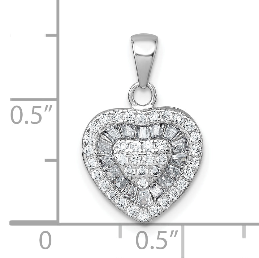 Sterling Silver Rhodium-plated White CZ Heart Pendant
