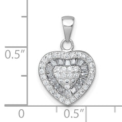 Sterling Silver Rhodium-plated White CZ Heart Pendant