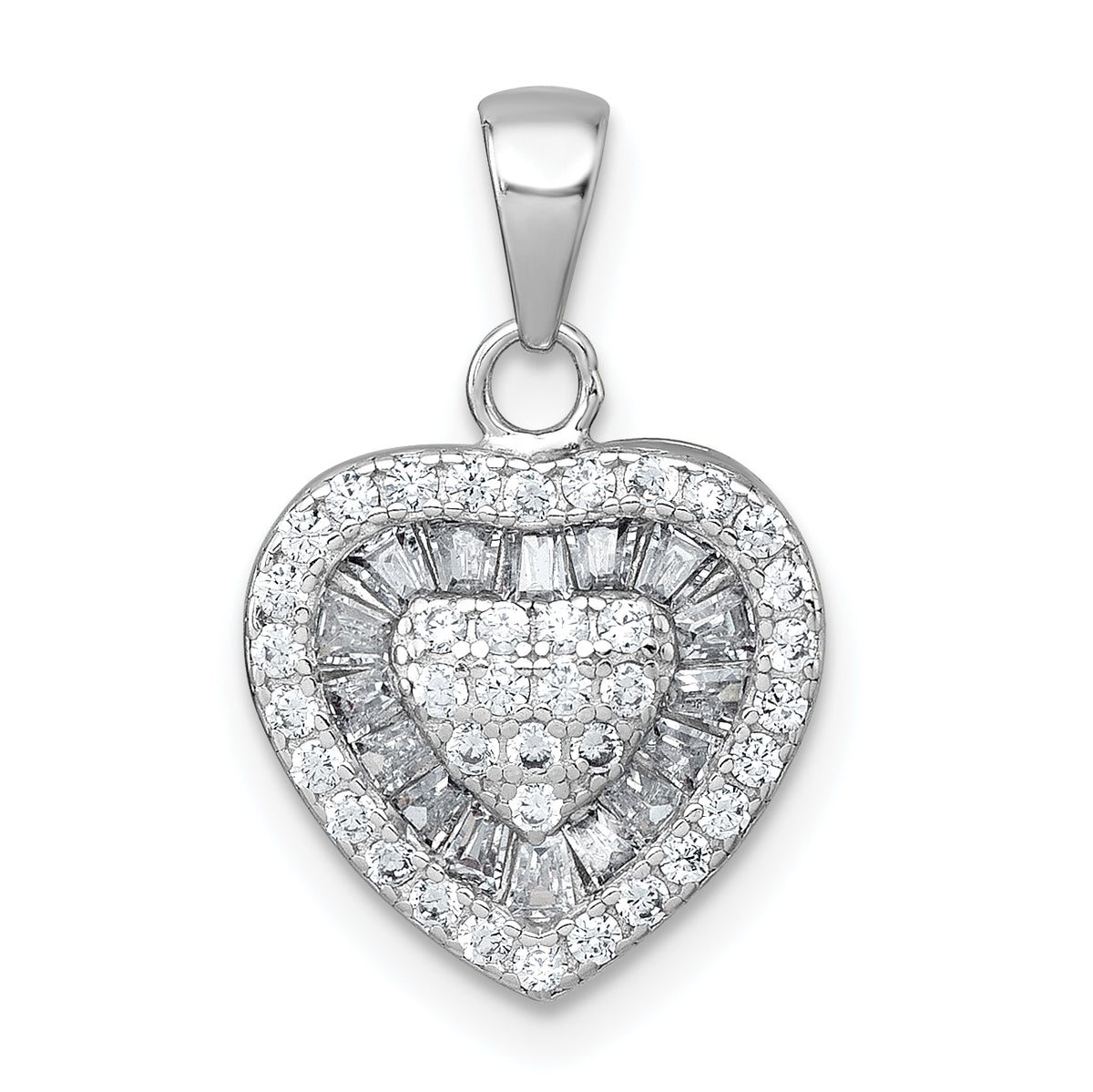 Sterling Silver Rhodium-plated White CZ Heart Pendant