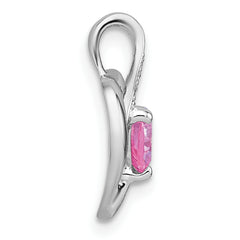 Sterling Silver Rhodium-plated Polished Pink and White Heart CZ in Open Heart Chain Slide Pendant