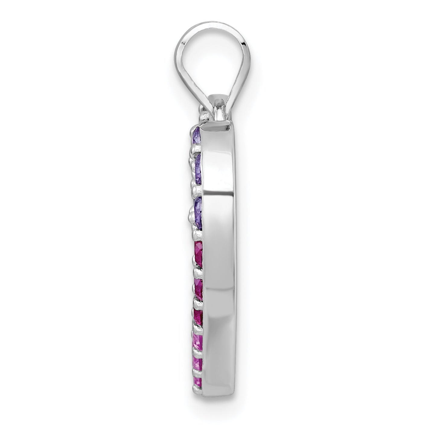 Sterling Silver Rhodium-plated Polished Multi-color Rainbow CZ Open Heart Pendant