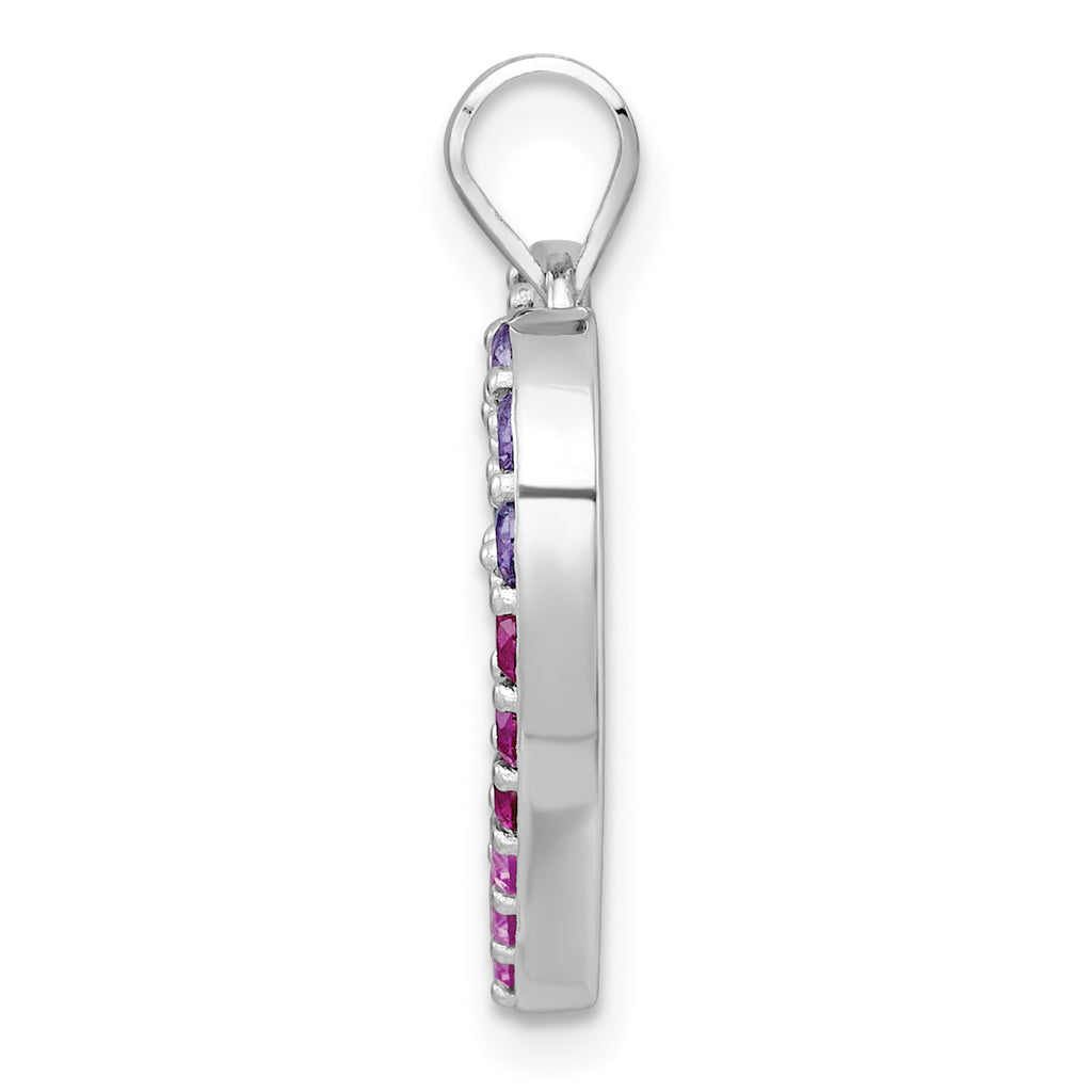 Sterling Silver Rhodium-plated Polished Multi-color Rainbow CZ Open Heart Pendant