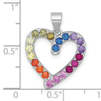 Sterling Silver Rhodium-plated Polished Multi-color Rainbow CZ Open Heart Pendant
