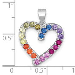 Sterling Silver Rhodium-plated Polished Multi-color Rainbow CZ Open Heart Pendant